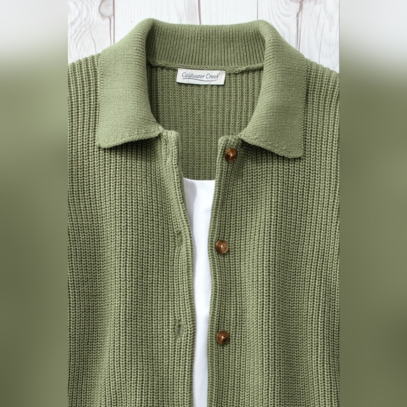 Coldwater Creek Patch Pocket Olive Green Shaker Cardigan, Sz. LARGE - Picture 2 of 9